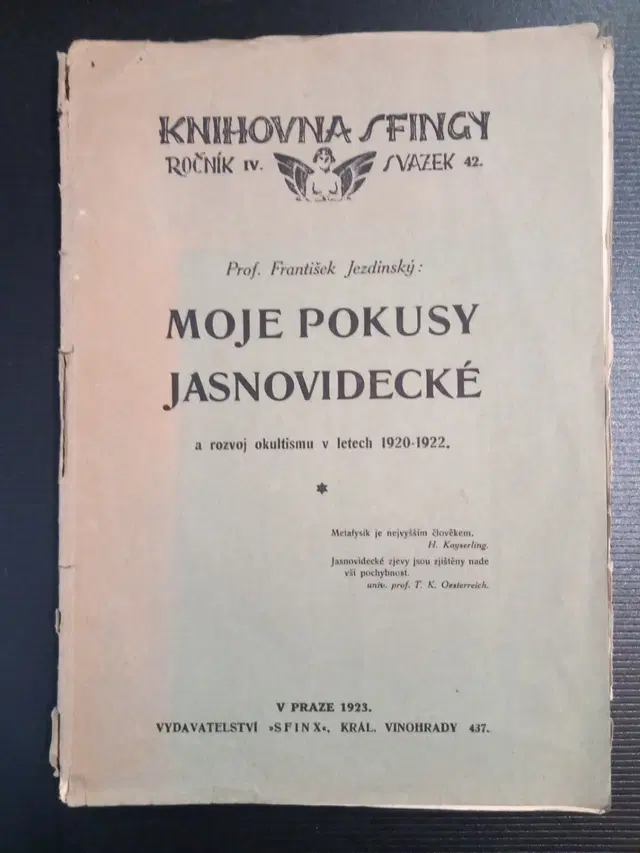 1923 Jezdinský, František – Moje pokusy jasnovidecké a rozvoj okultismu