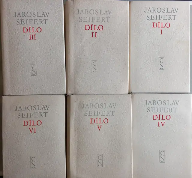 Jaroslav Seifert – Dílo I–VI. Kompletní soubor, všechny svazky podepsané či dedikované autorem