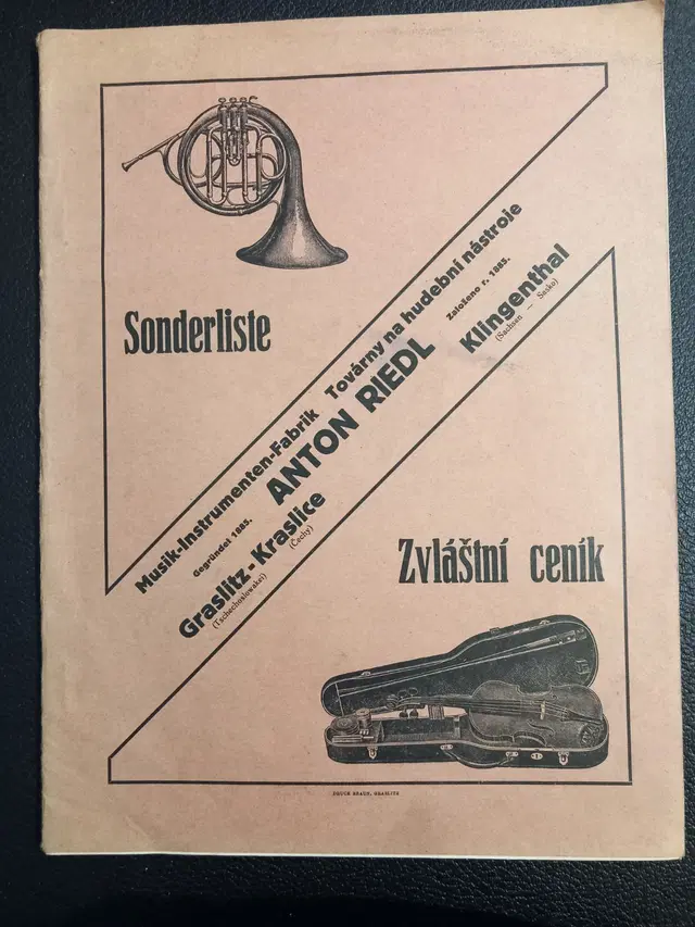 Anton Riedl – Special Price List of Musical Instruments. Kraslice, Czechoslovakia.
