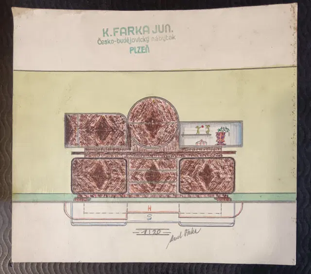 Karel Farka / K. Bednář - Katalog nábytku ca 1930, ručně kolorovaný