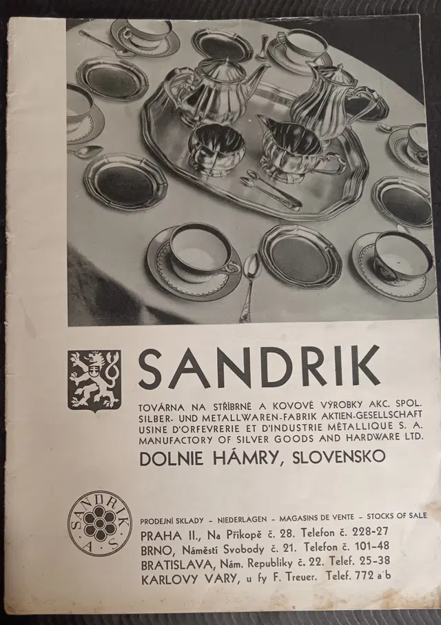 Sandrik - továrna na stříbrné a kovové výrobky, katalog ca 1930