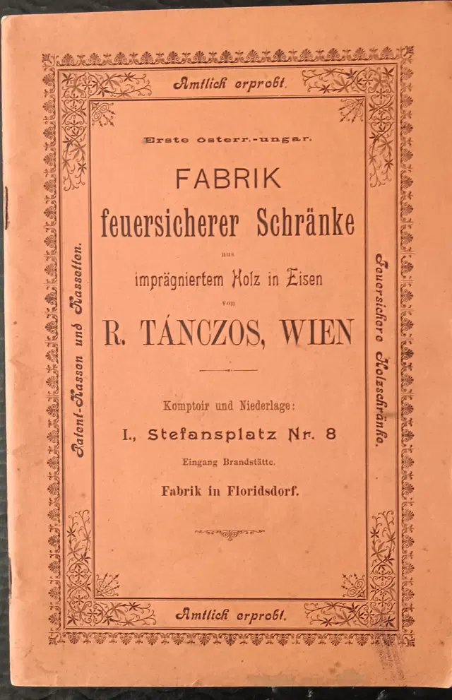 Katalog "ohnivzdorných skříní" R. Tánczos, 1906