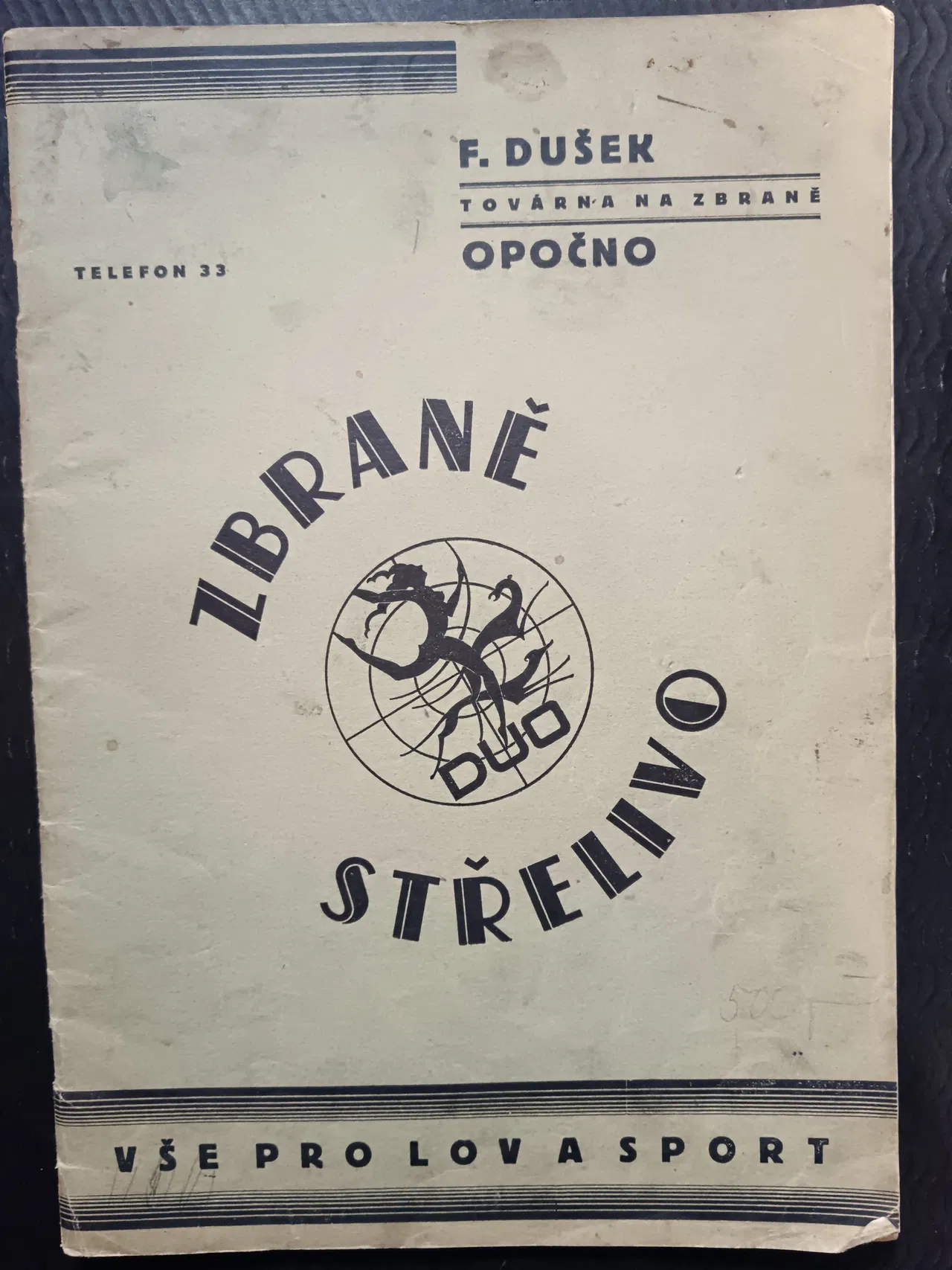 F. Dušek: továrna na zbraně. Cenník 1936,1939