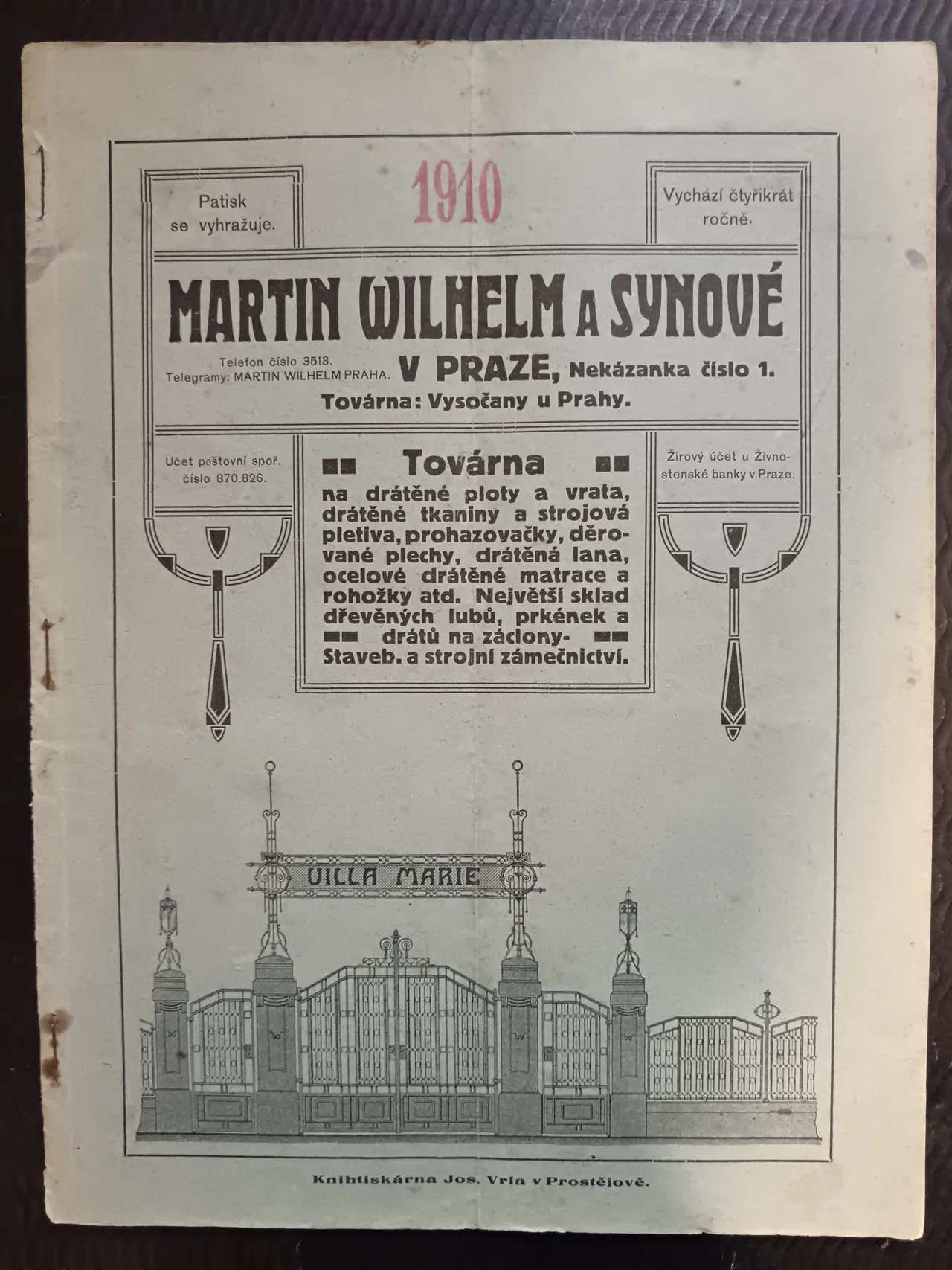 1910 Martin Wilhelm a syn. - Prodejní katalog