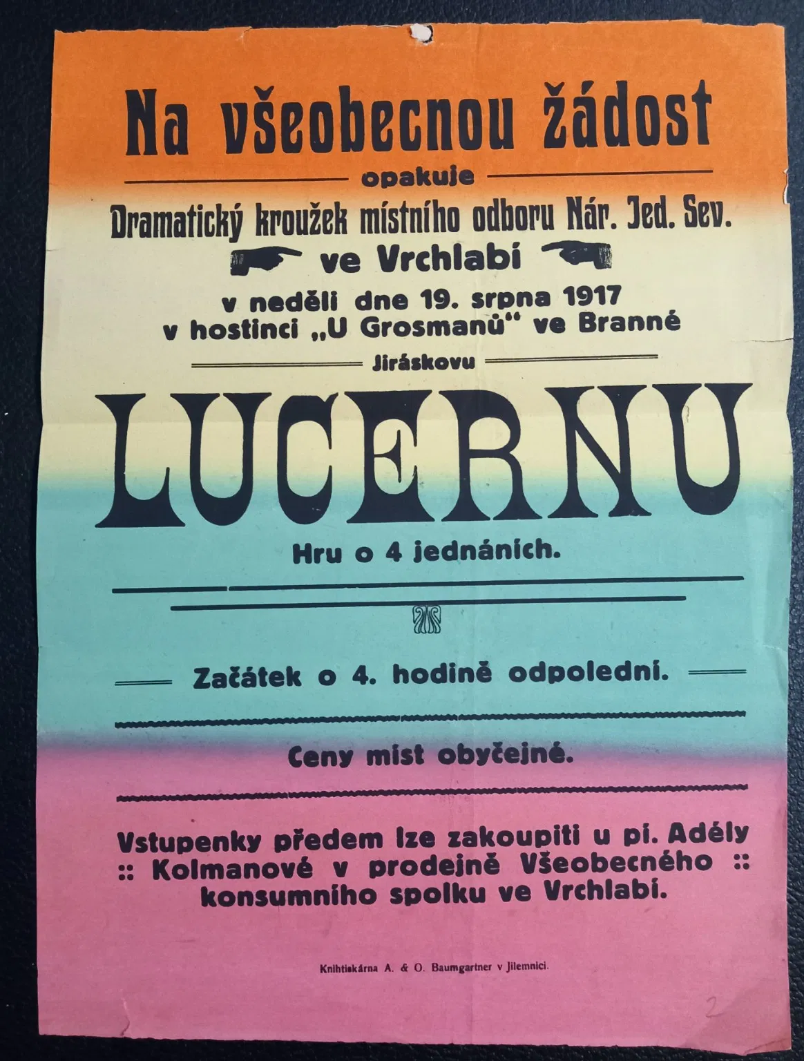 Czech Theatre Poster – Alois Jirásek's Lucerna (The Lantern), 1917